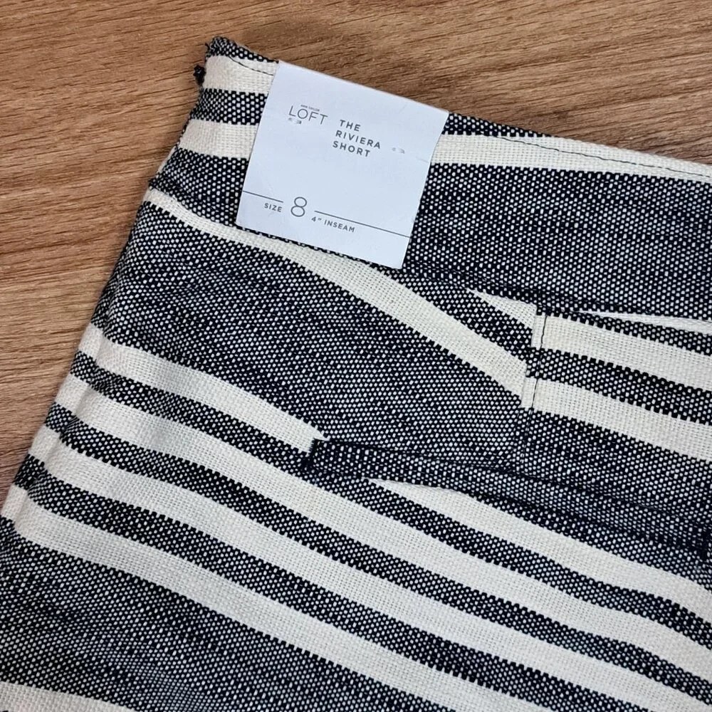 Loft The Riviera Black & White Shorts with Nautical Buttons NWT Size Misses 8